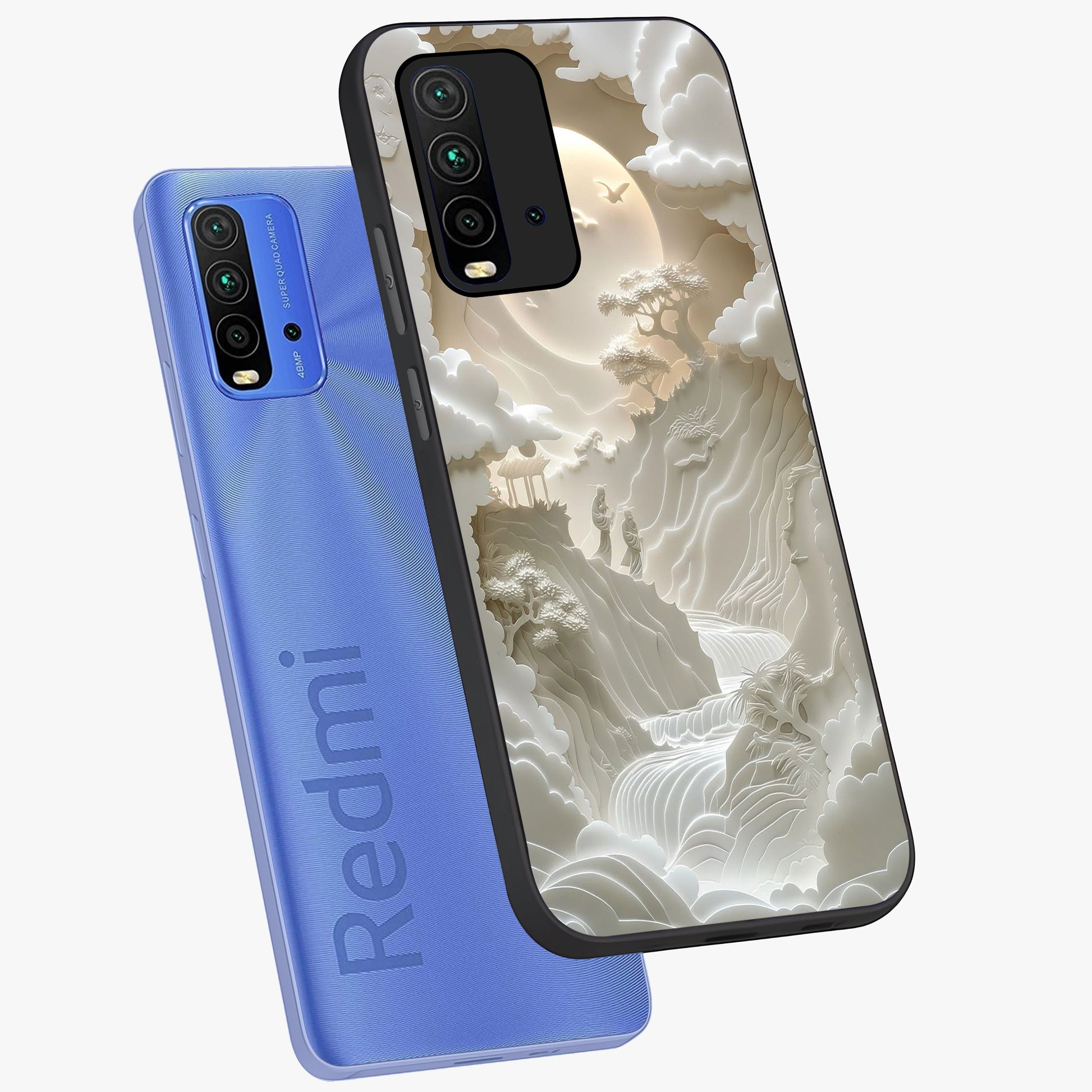 Celestial Origami Glass Case displayed in angled mockup highlighting geometric origami design with cosmic aesthetic theme.