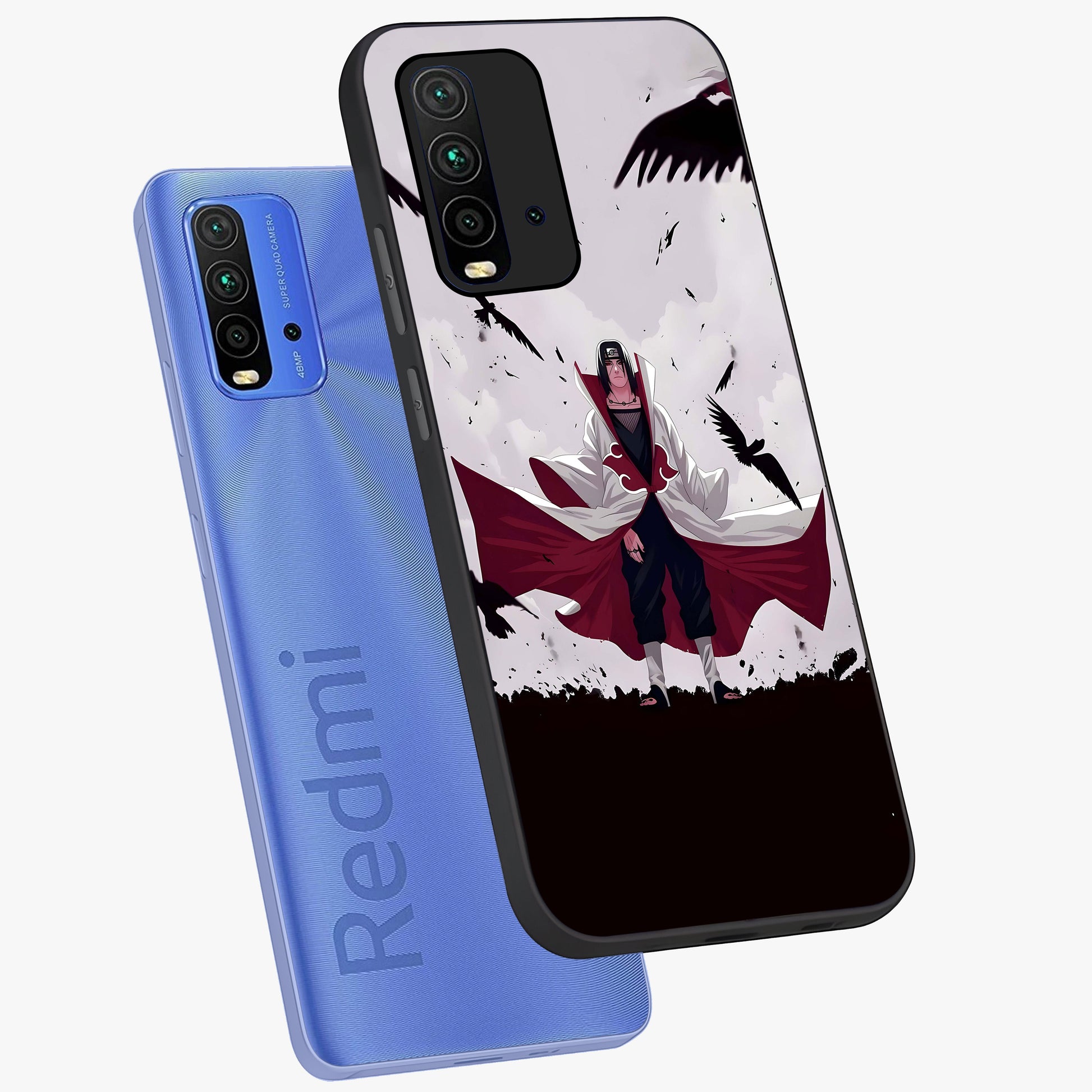 Crimson Crow Ascension Glass Case displayed in angled mockup highlighting powerful crow illustration with dark crimson aesthetic.