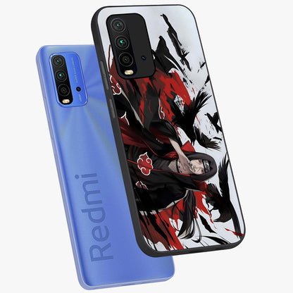 Crimson Crow Illusion Glass Case displayed in angled mockup highlighting mysterious crow graphic with dark aesthetic style.