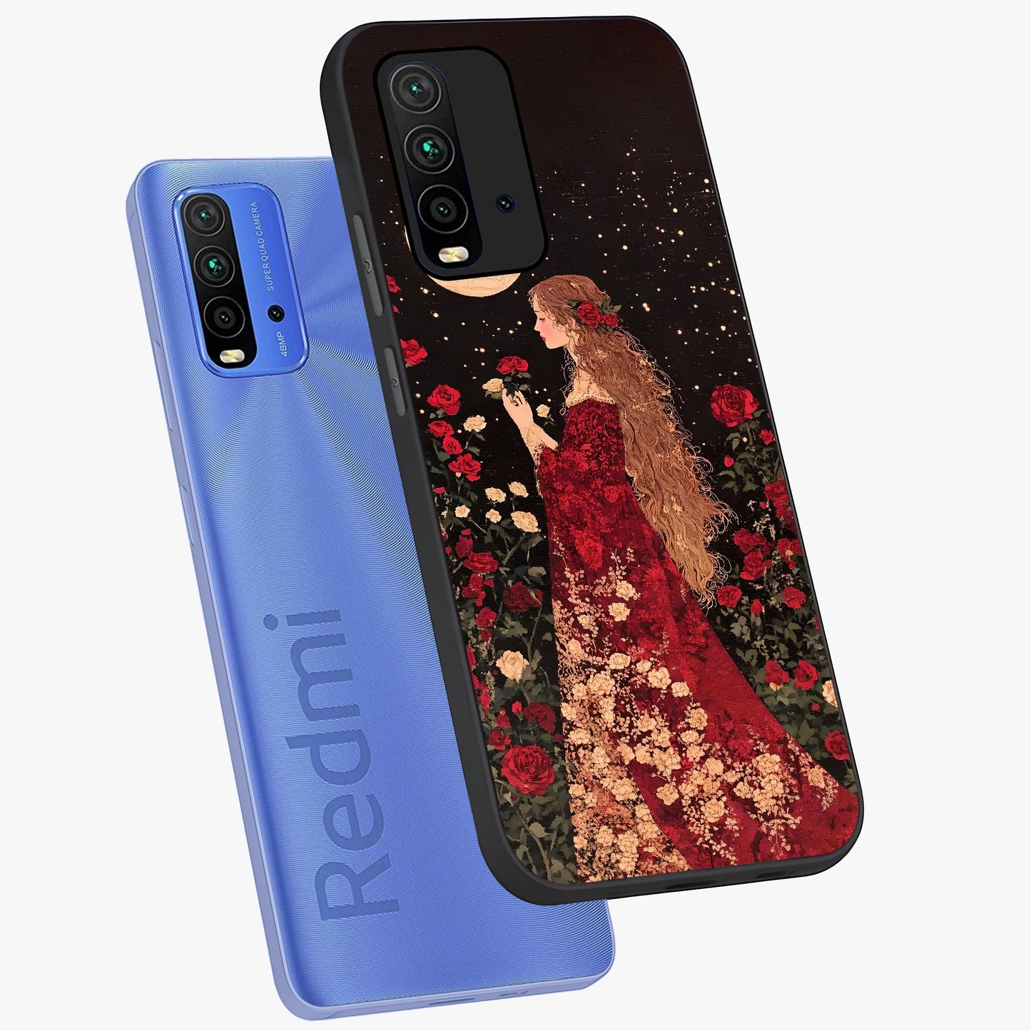 Crimson Dreams Glass Case displayed in angled mockup highlighting soft crimson aesthetic design with artistic theme.