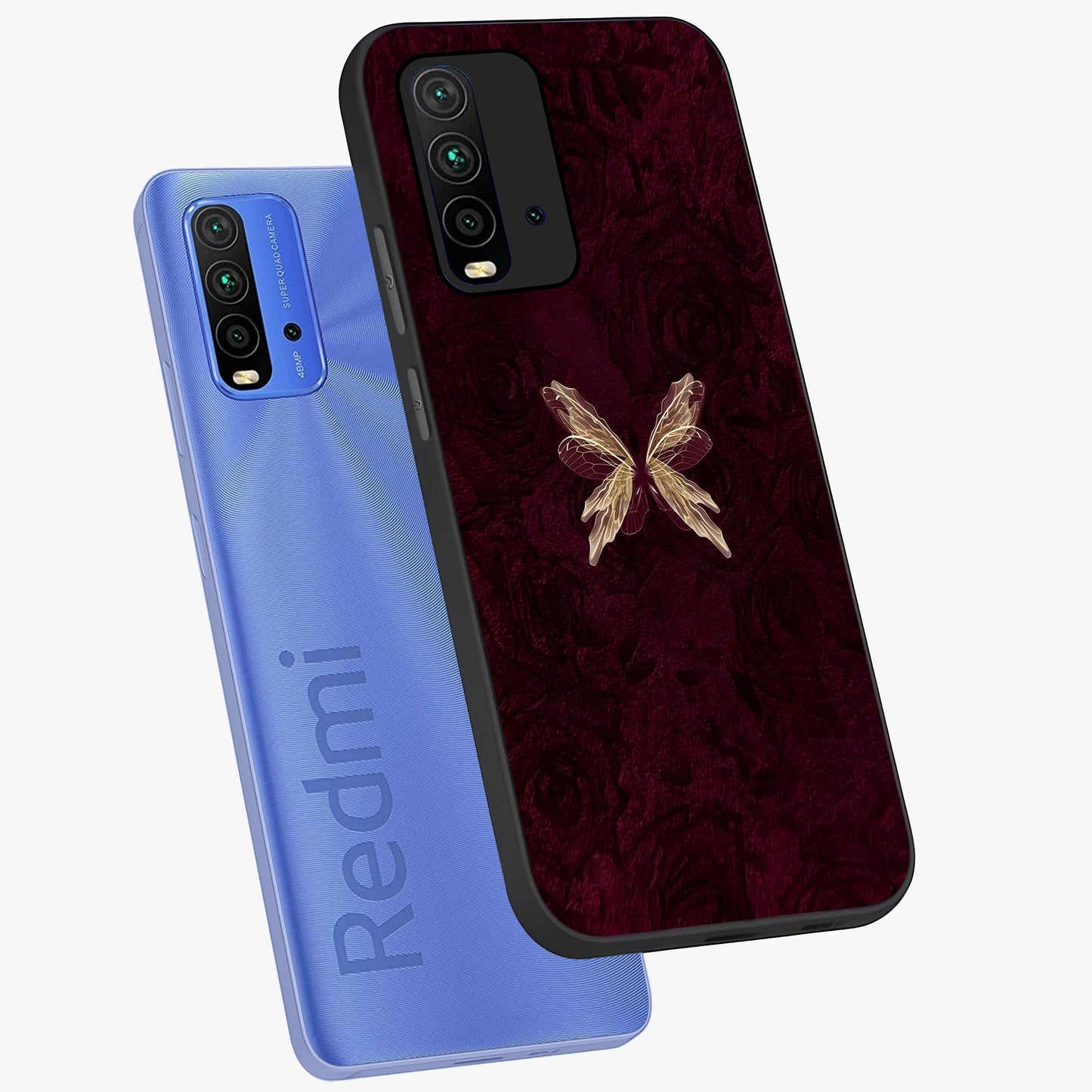 Crimson Fade Butterfly Glass Case displayed in angled mockup highlighting elegant butterfly design with crimson gradient aesthetic.