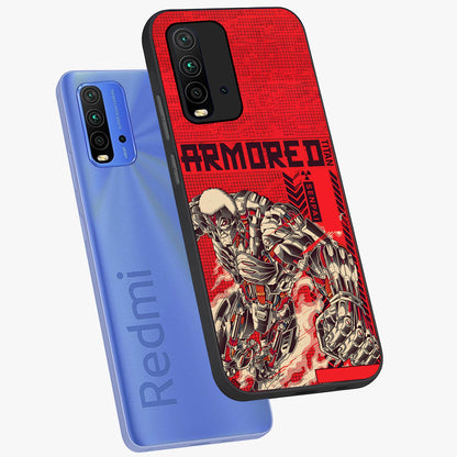 Crimson Mecha Titan Glass Case displayed in angled mockup highlighting futuristic mech illustration with bold crimson aesthetic.
