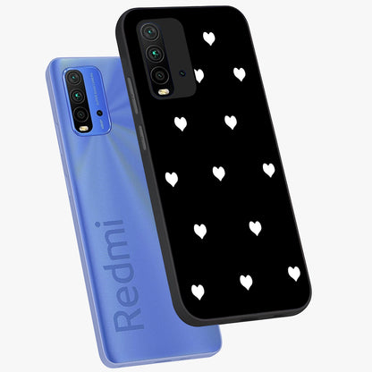 Cute And Simple White Hearts Glass Case displayed in angled mockup highlighting cute heart design with clean aesthetic style.