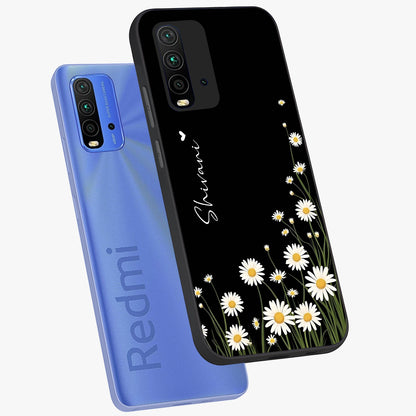 Daisy Cascade Custom Name Glass Case displayed in angled mockup highlighting delicate daisy artwork with custom name feature.
