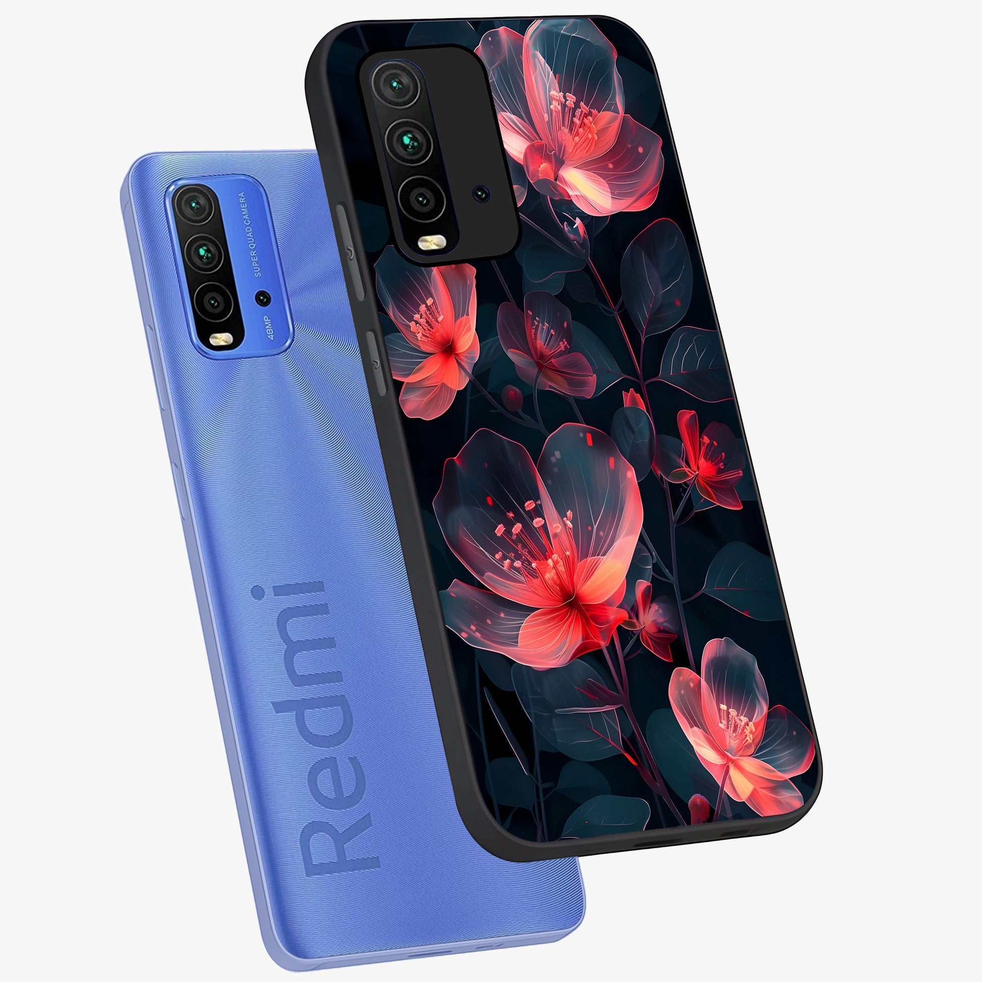 Dark Shade of Flower Glass Case displayed in angled mockup highlighting moody floral illustration with aesthetic dark tones.