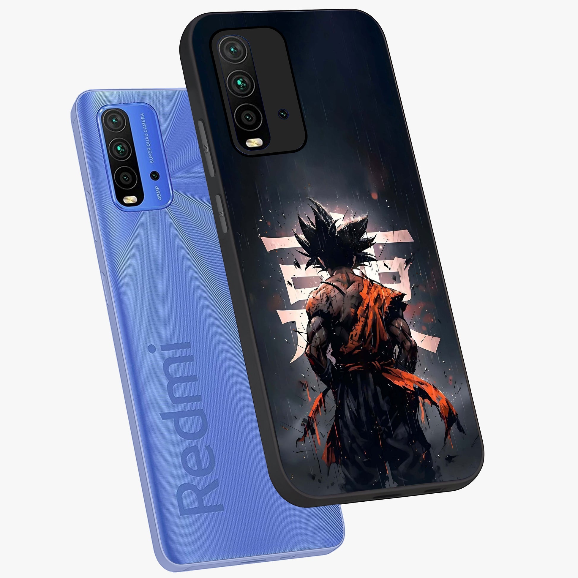 Dark Warrior In Rain Glass Case displayed in angled mockup highlighting dramatic warrior illustration with dark rain aesthetic.