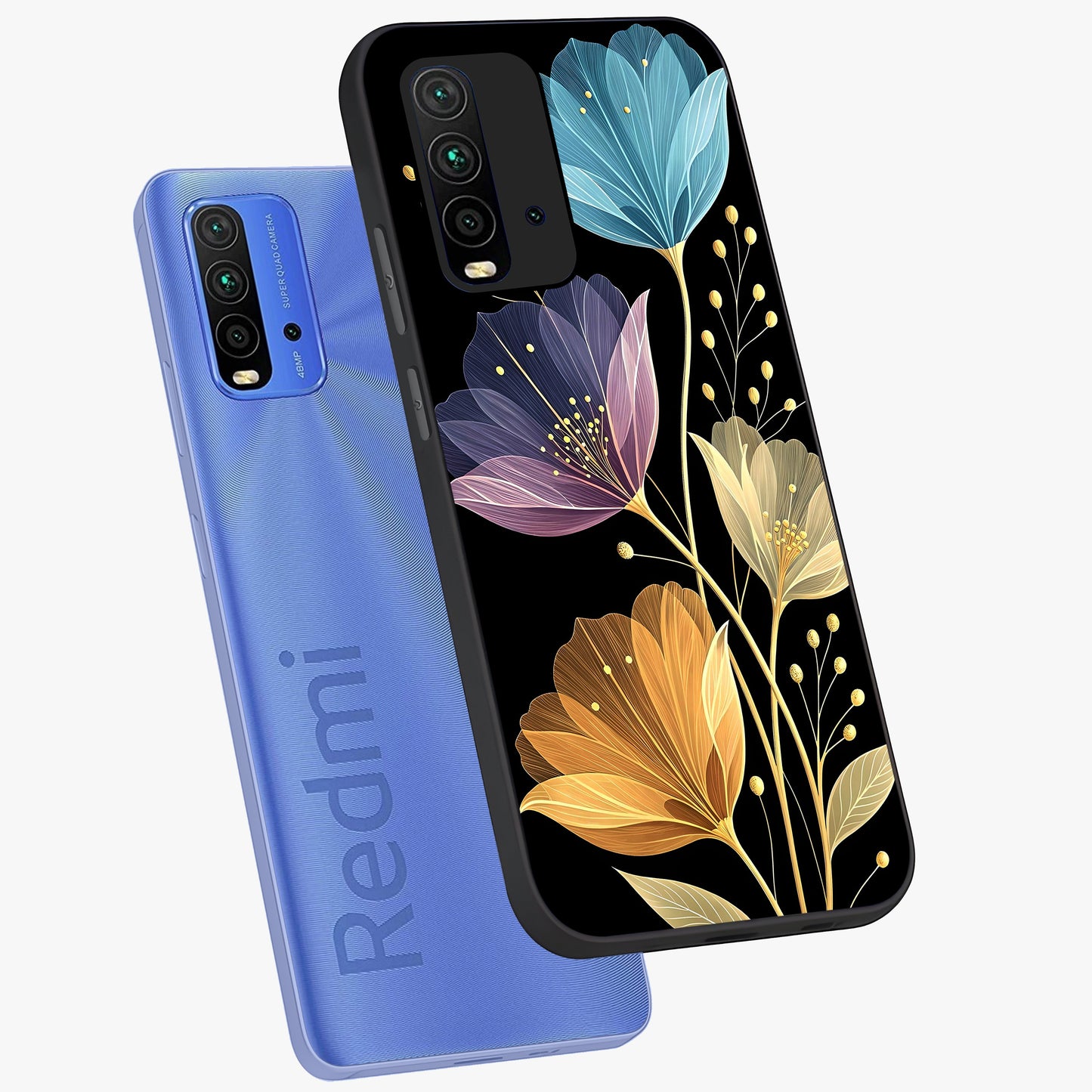 Delicate Multicolor Flowers Glass Case displayed in angled mockup highlighting colorful flower pattern with soft aesthetic style.