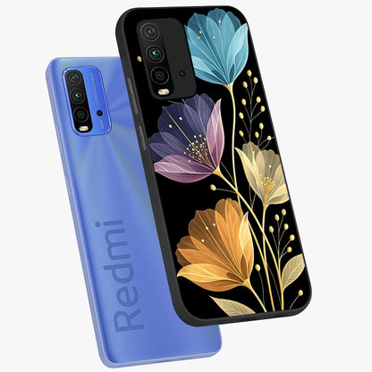 Delicate Multicolor Flowers Glass Case displayed in angled mockup highlighting colorful flower pattern with soft aesthetic style.