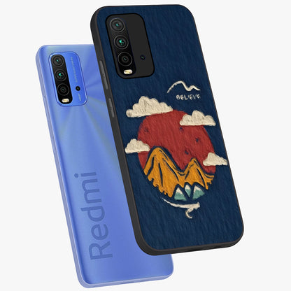 Dream Beyond Mountains Glass Case displayed in angled mockup highlighting dreamy mountain illustration with peaceful aesthetic.