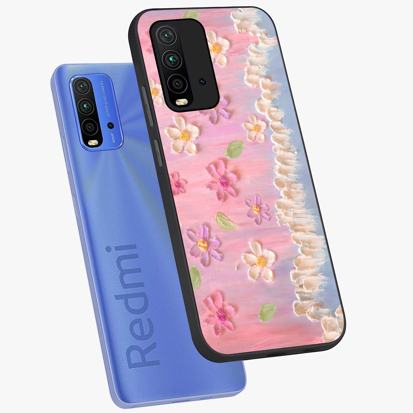 Dreamy Painted Garden Glass Case displayed in angled mockup highlighting colorful garden illustration with dreamy aesthetic style.