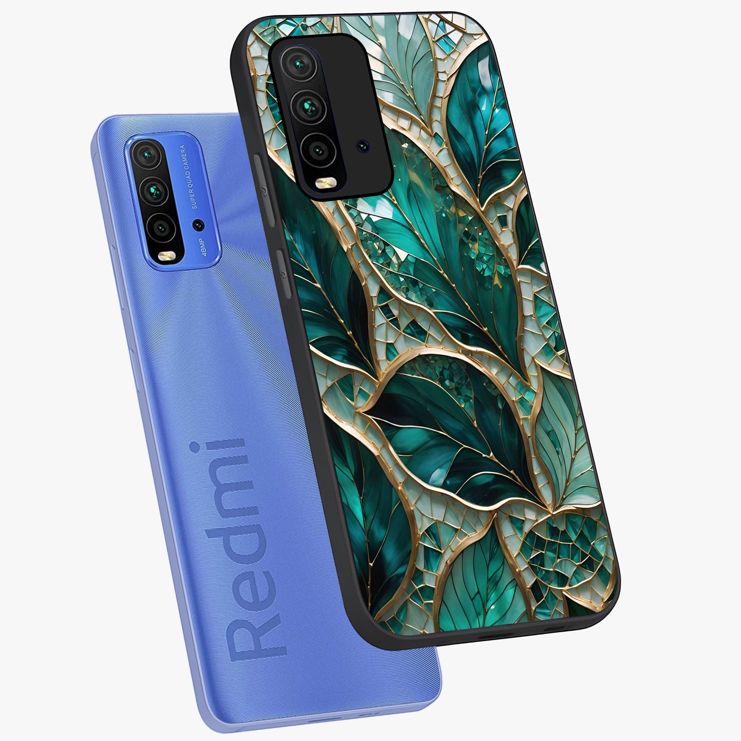 Emerald Leaf Glass Glass Case displayed in angled mockup highlighting botanical leaf illustration with elegant natural aesthetic.