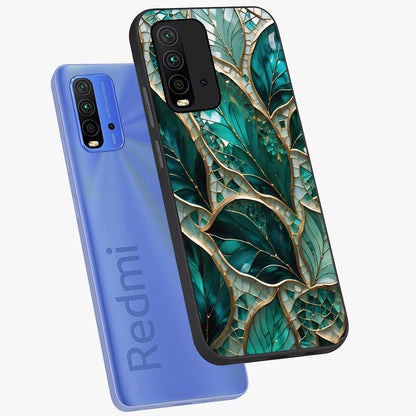 Emerald Leaf Glass Glass Case displayed in angled mockup highlighting botanical leaf illustration with elegant natural aesthetic.