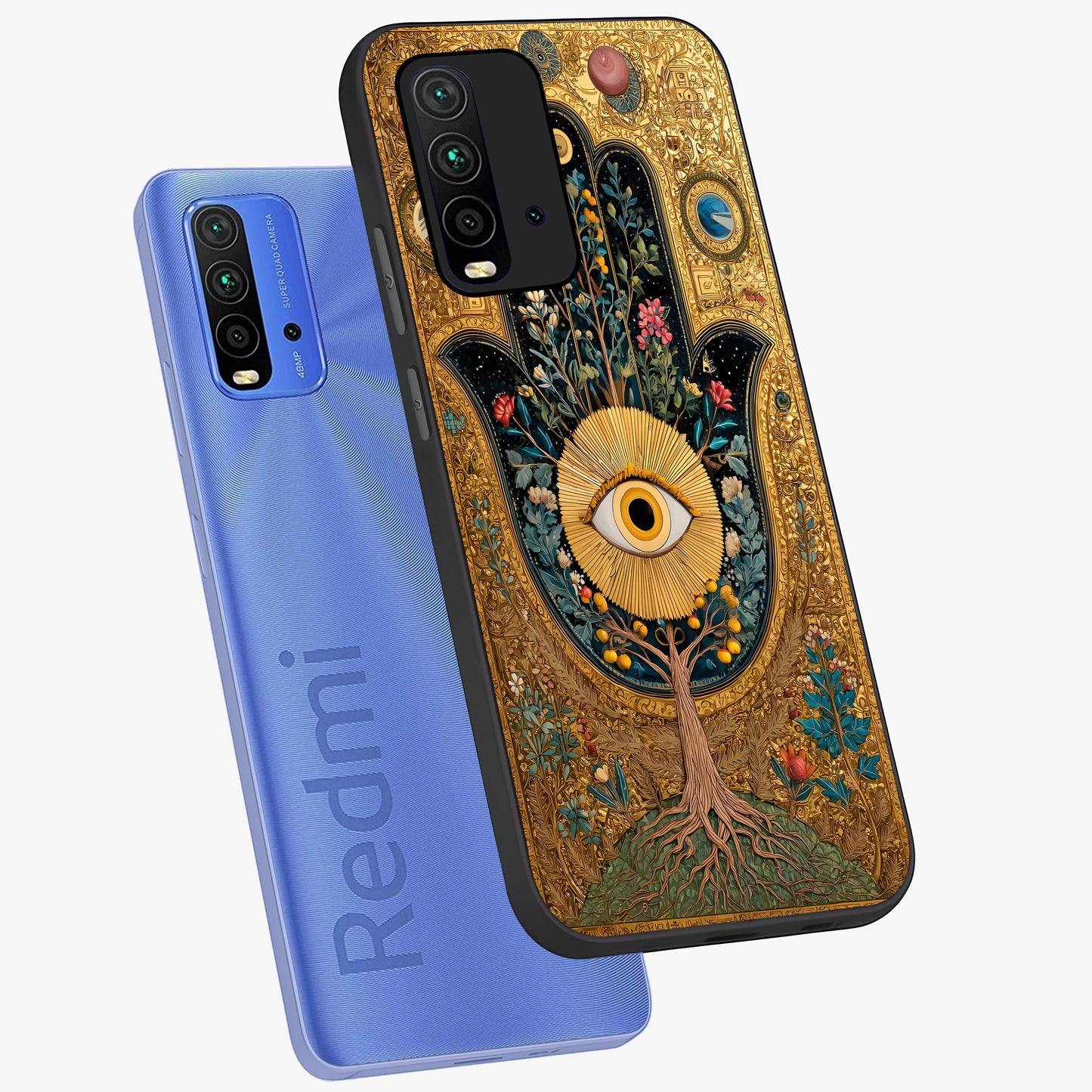 Ethereal Evil Eye Glass Case displayed in angled mockup highlighting protective evil eye symbol with spiritual aesthetic design.
