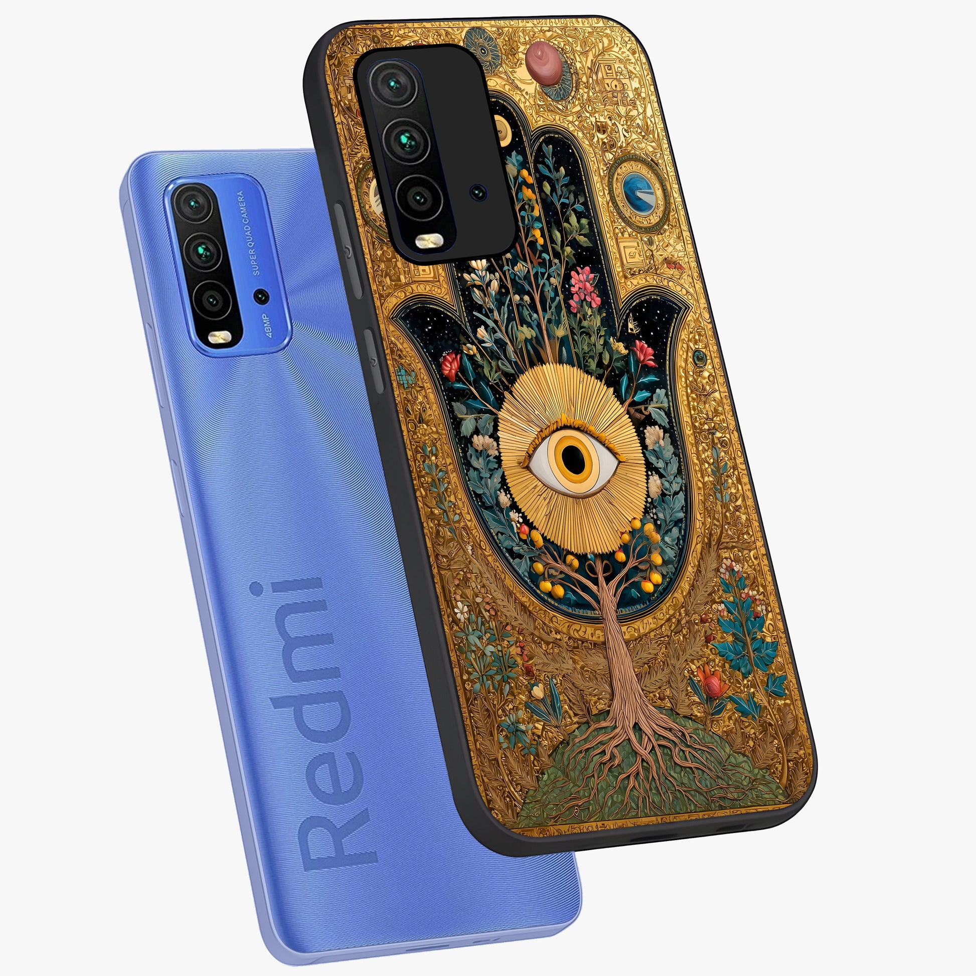Ethereal Evil Eye Glass Case displayed in angled mockup highlighting protective evil eye symbol with spiritual aesthetic design.