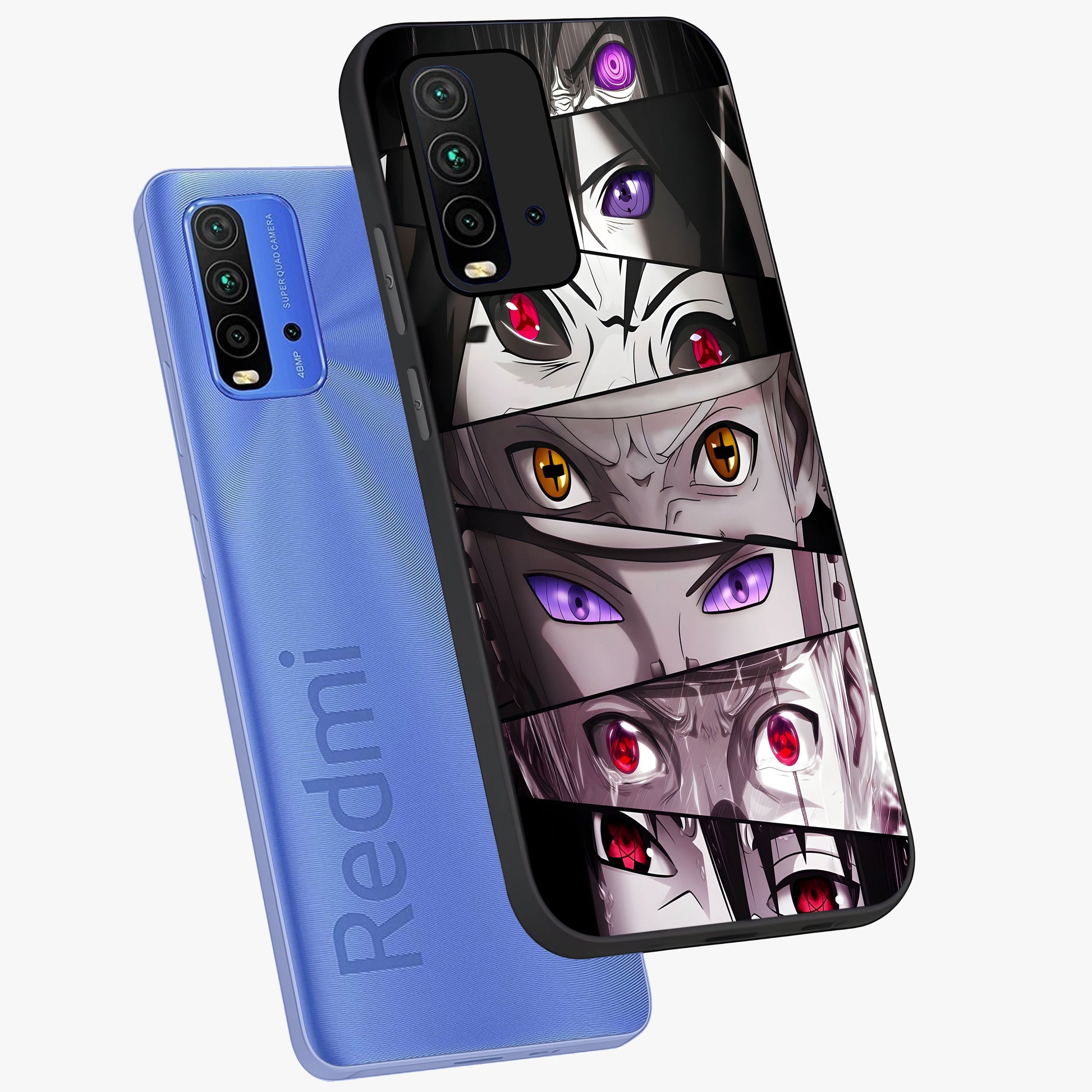 Eyes of Destiny Glass Case displayed in angled mockup highlighting bold eye illustration with mystical aesthetic style.