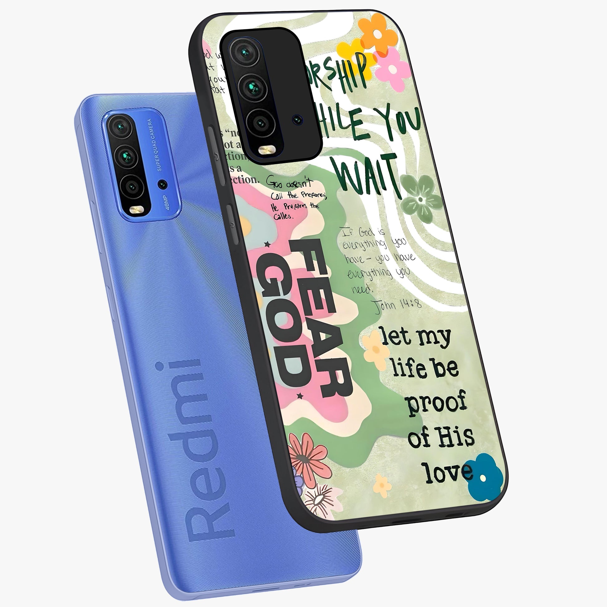 Faith Over Fear Glass Case displayed in angled mockup highlighting inspirational message design with modern aesthetic style.