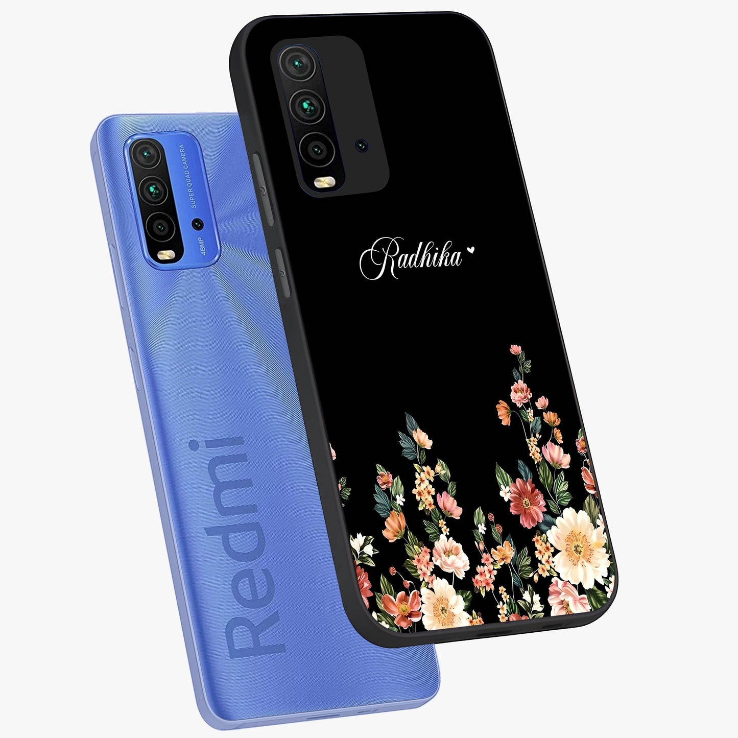 Floral Design With a Custom Personalized Name Glass Case displayed in angled mockup highlighting elegant floral pattern with custom name feature.