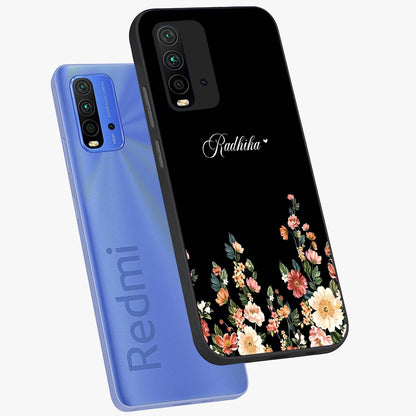 Floral Design With a Custom Personalized Name Glass Case displayed in angled mockup highlighting elegant floral pattern with custom name feature.