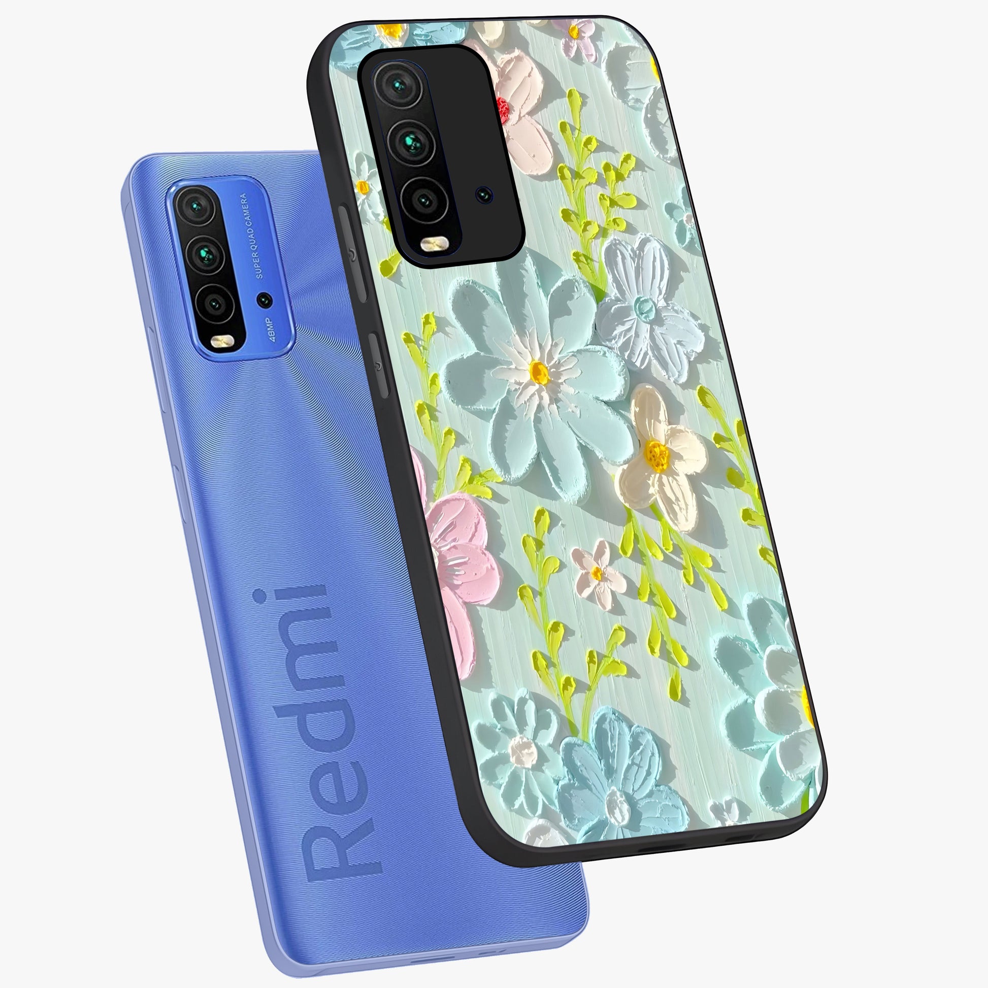 Frosted Petal Garden Glass Case displayed in angled mockup highlighting delicate flower petal design with calm garden aesthetic.