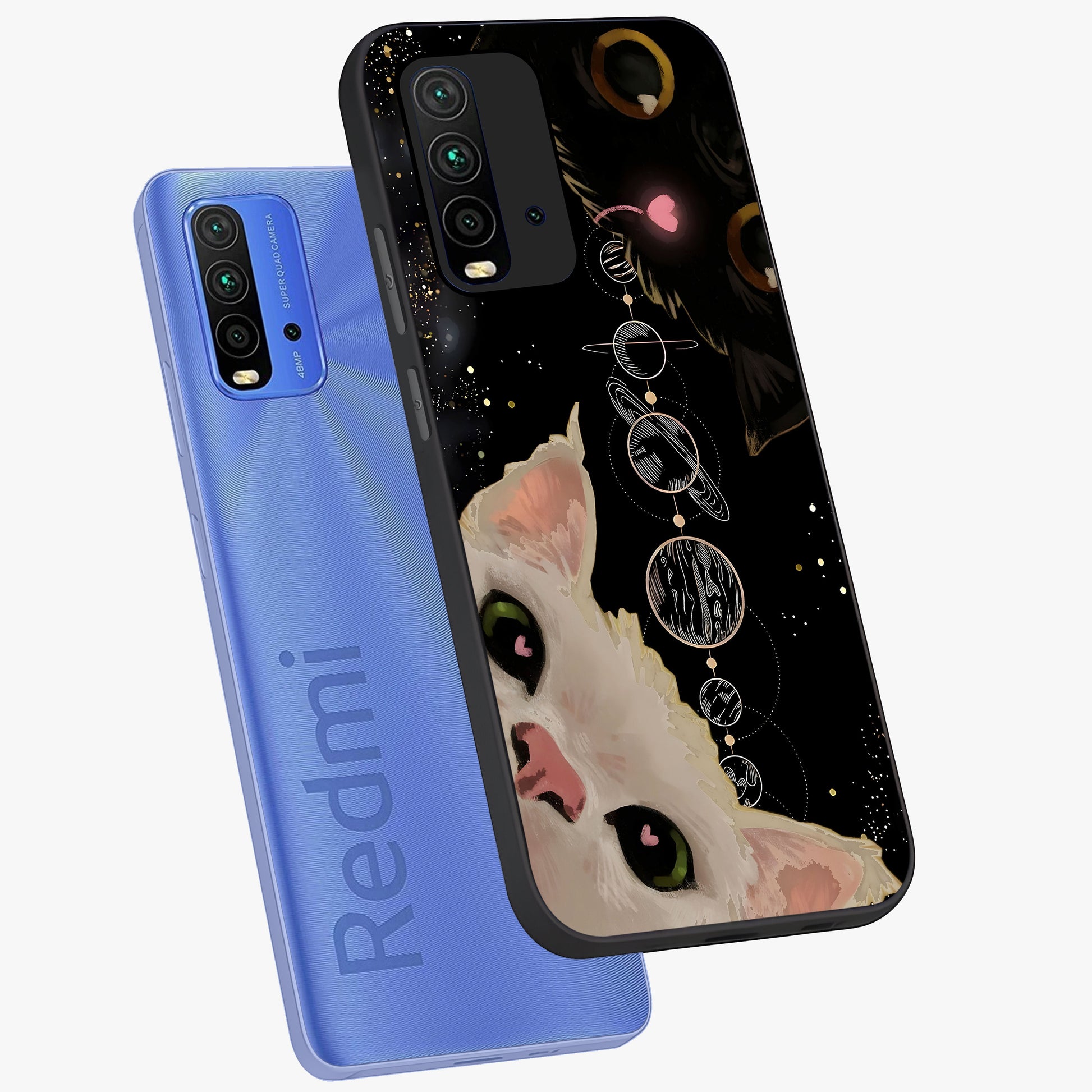 Galactic Cat Glass Case displayed in angled mockup highlighting celestial feline illustration with galaxy aesthetic style.