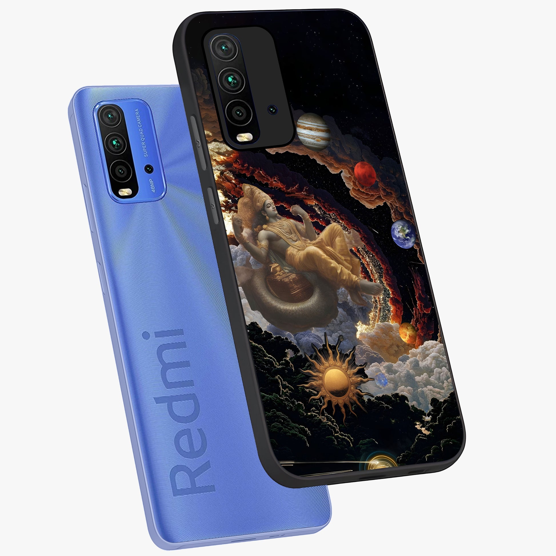 Galactic Divine God Glass Case displayed in angled mockup highlighting powerful celestial deity illustration with galactic aesthetic.