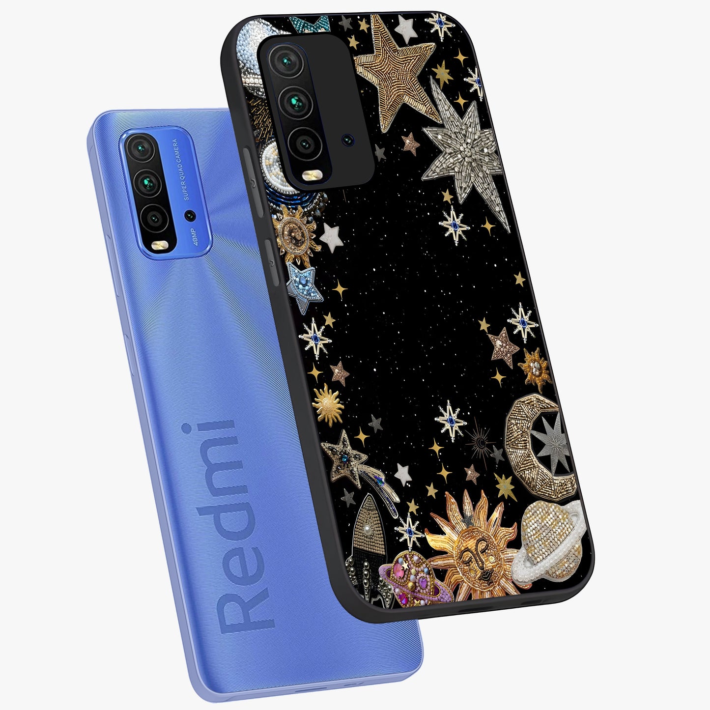 Galactic Jewel Stars Glass Case displayed in angled mockup highlighting shining celestial star design with cosmic aesthetic style.