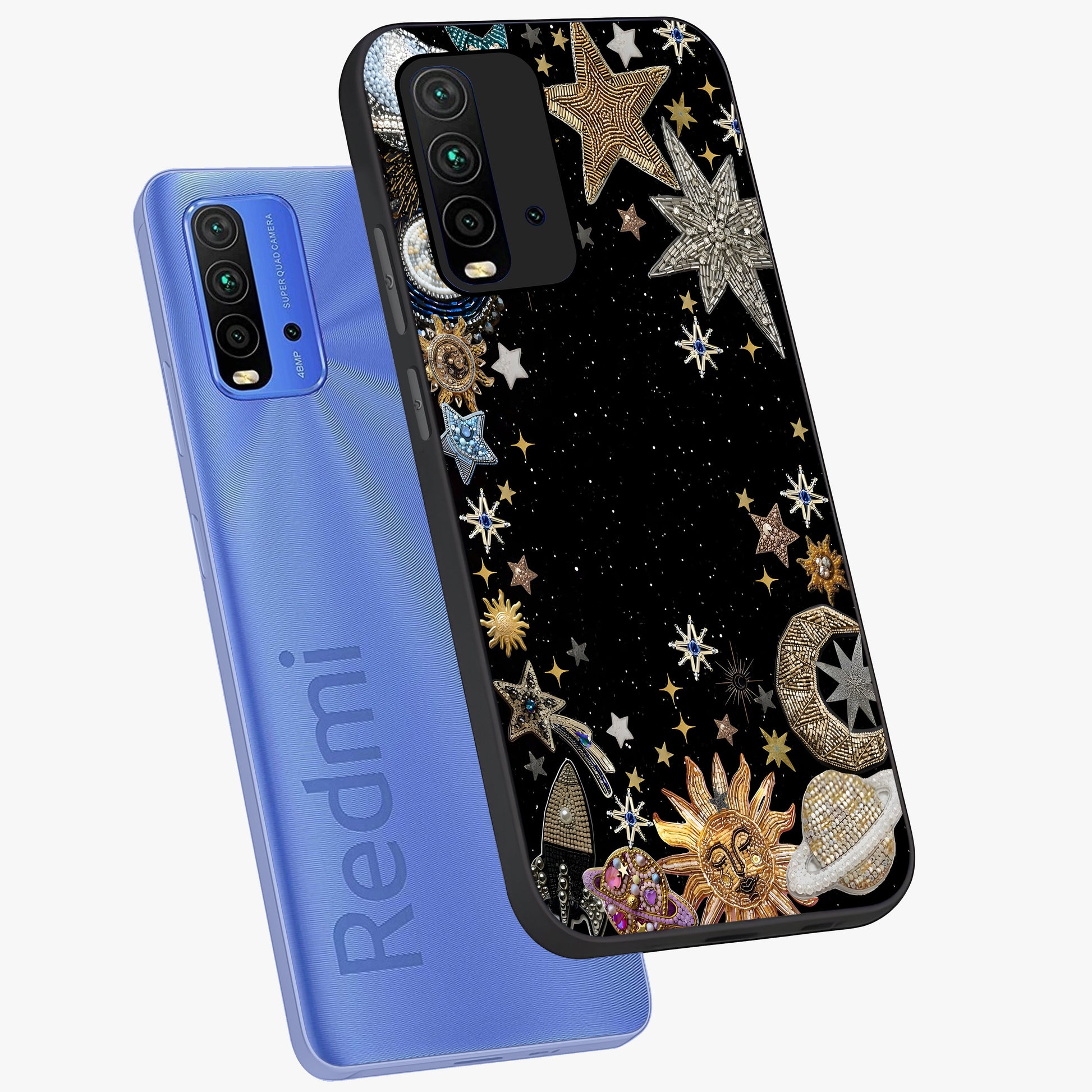 Galactic Jewel Stars Glass Case displayed in angled mockup highlighting shining celestial star design with cosmic aesthetic style.