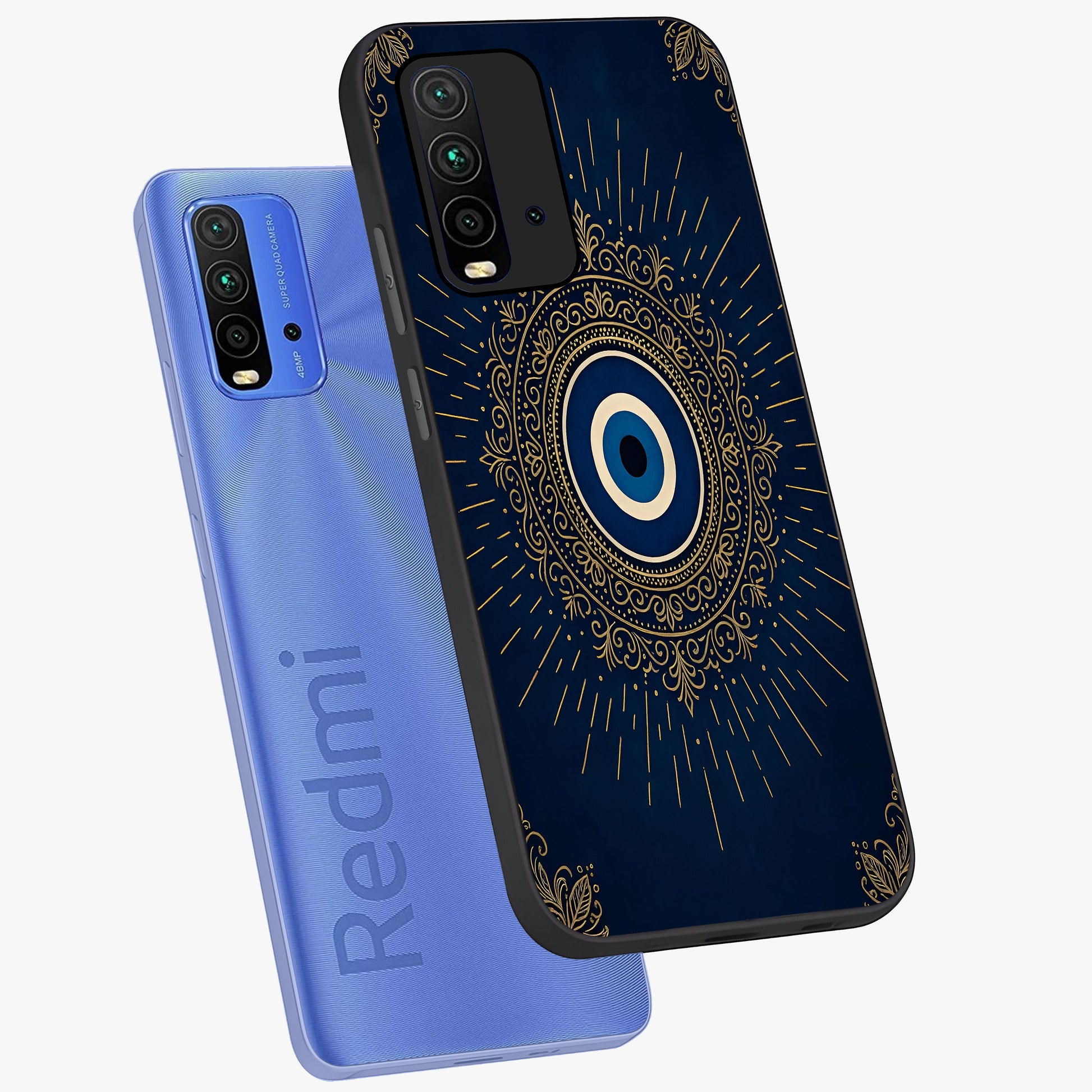 Golden Celestial Charm Glass Case displayed in angled mockup highlighting sparkling cosmic charm design with celestial aesthetic.