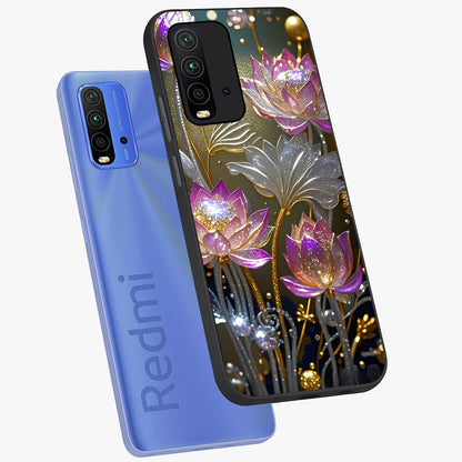 Golden Floral Majesty Glass Case displayed in angled mockup highlighting elegant flower design with royal golden aesthetic.