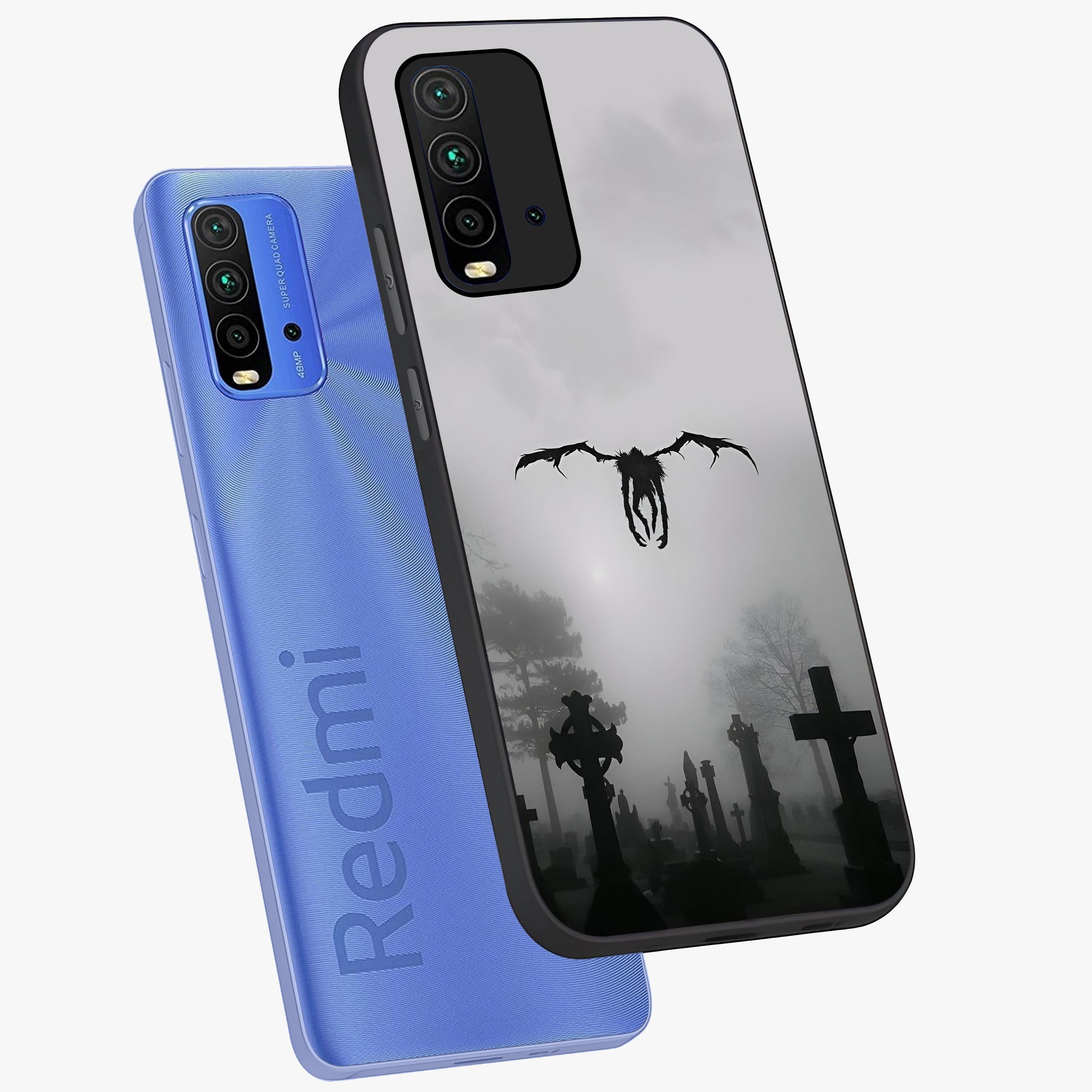 Graveyard Shadow Descent Glass Case displayed in angled mockup highlighting eerie shadow illustration with gothic aesthetic.