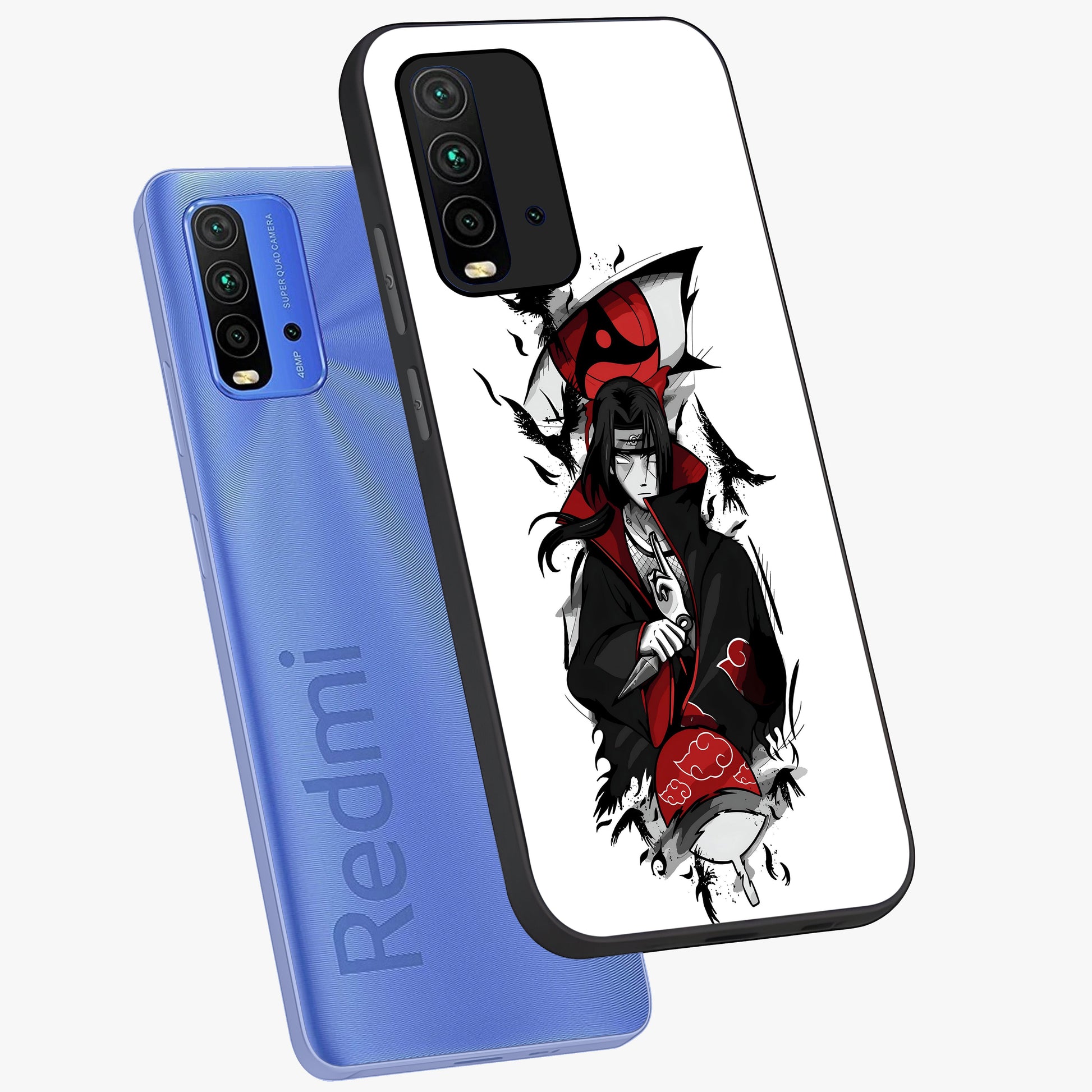 Itachi Limited Edition Naruto Anime Glass Case displayed in angled mockup highlighting dramatic anime illustration with bold action aesthetic.
