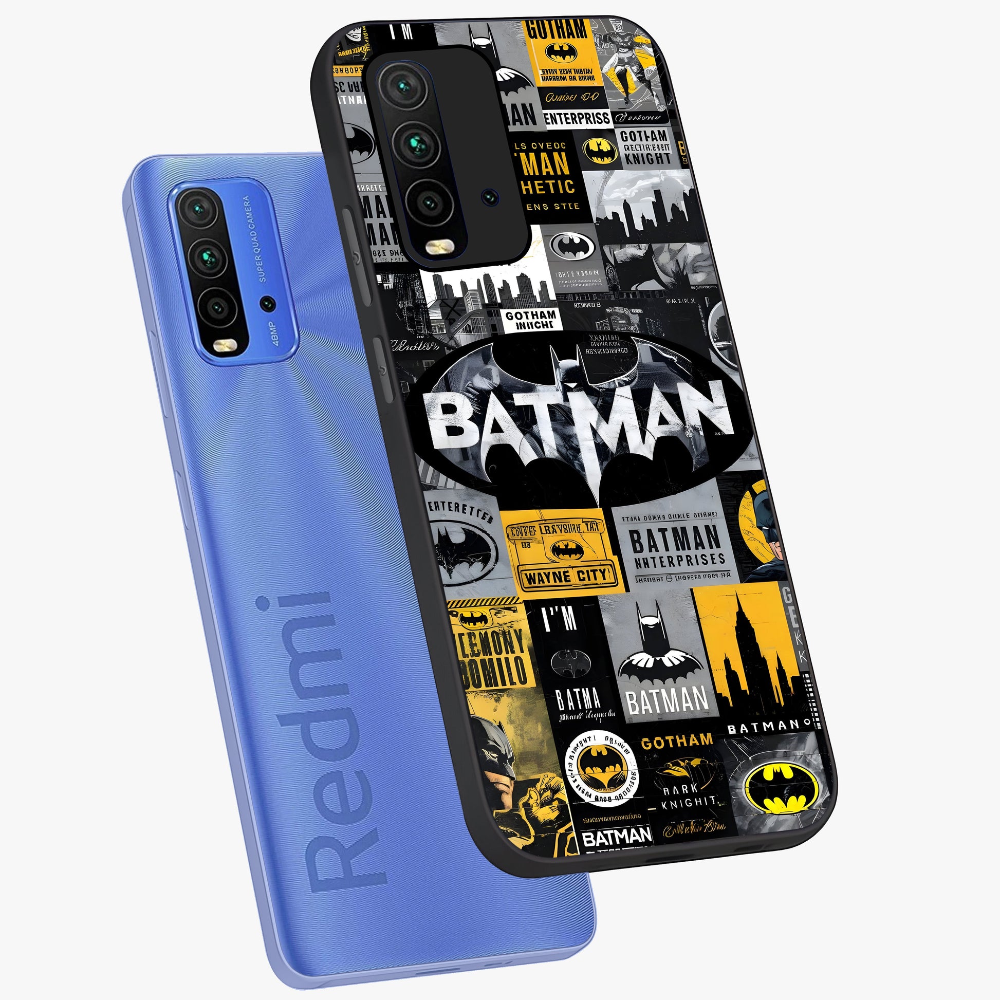 Knight Gotham Rise Glass Case displayed in angled mockup highlighting powerful knight silhouette design with dramatic aesthetic.