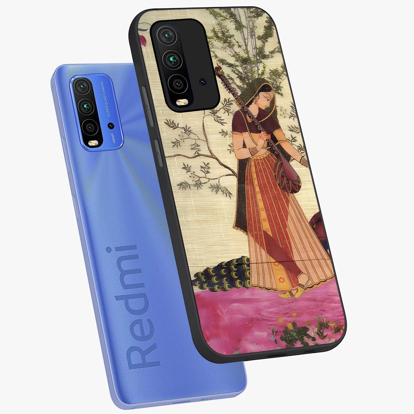 Lady With Veena Art Glass Case displayed in angled mockup highlighting graceful musical illustration with cultural artistic aesthetic.
