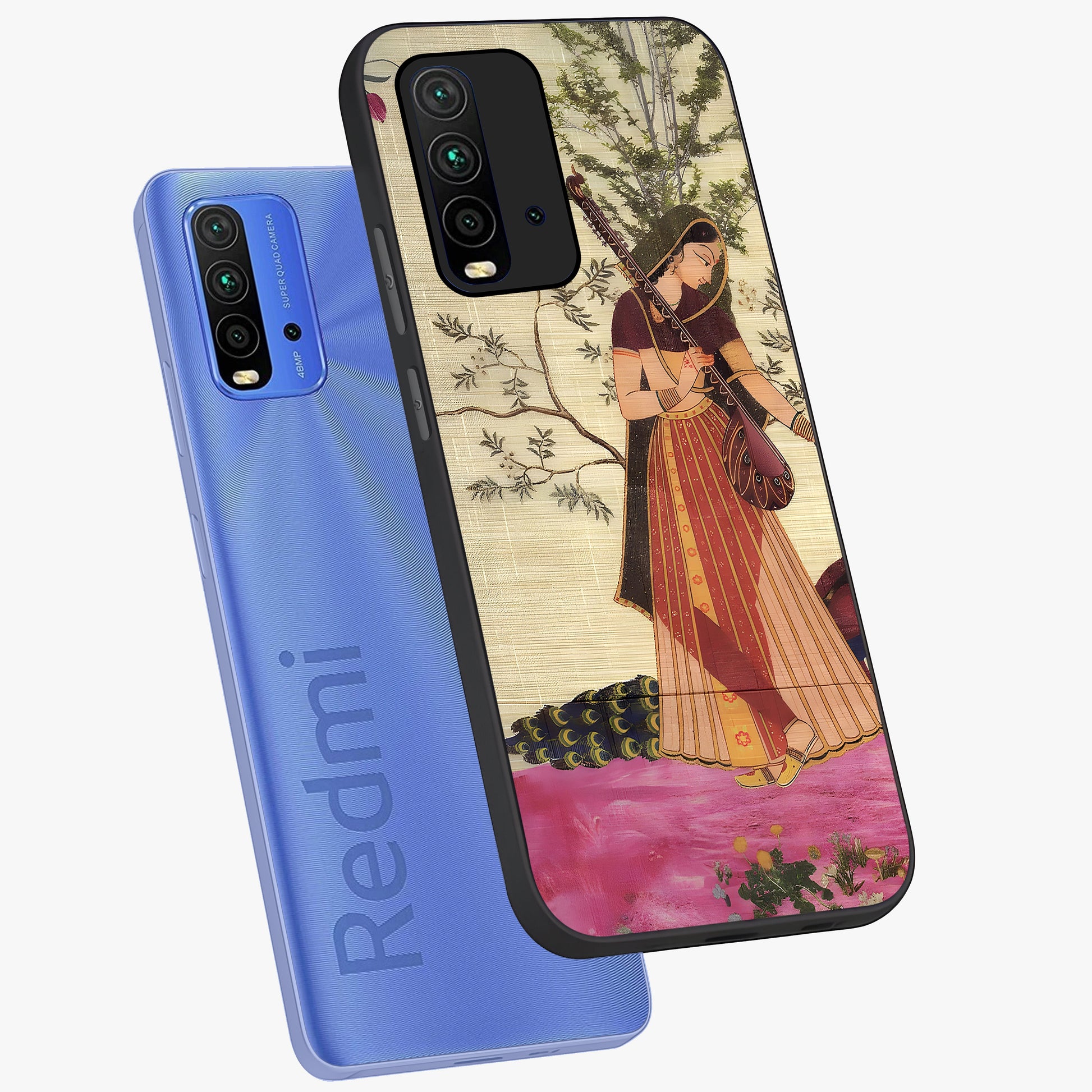 Lady With Veena Art Glass Case displayed in angled mockup highlighting graceful musical illustration with cultural artistic aesthetic.