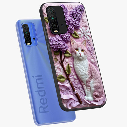 Lavender Cat Whimsy Glass Case displayed in angled mockup highlighting playful feline illustration with pastel lavender aesthetic.