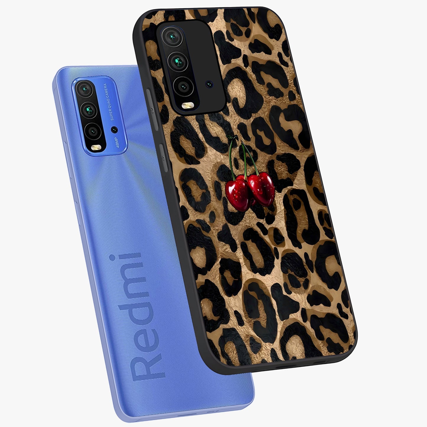 Leopard Wild Cherry Glass Case displayed in angled mockup highlighting bold animal print design with playful cherry aesthetic.
