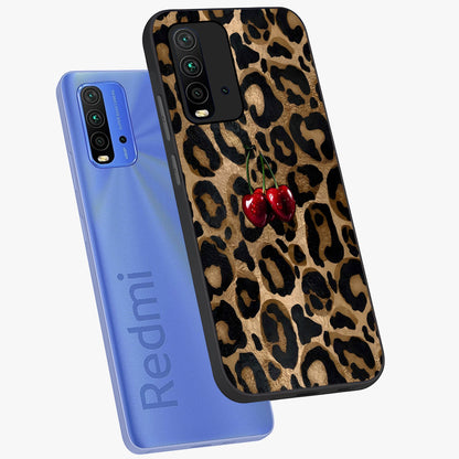 Leopard Wild Cherry Glass Case displayed in angled mockup highlighting bold animal print design with playful cherry aesthetic.