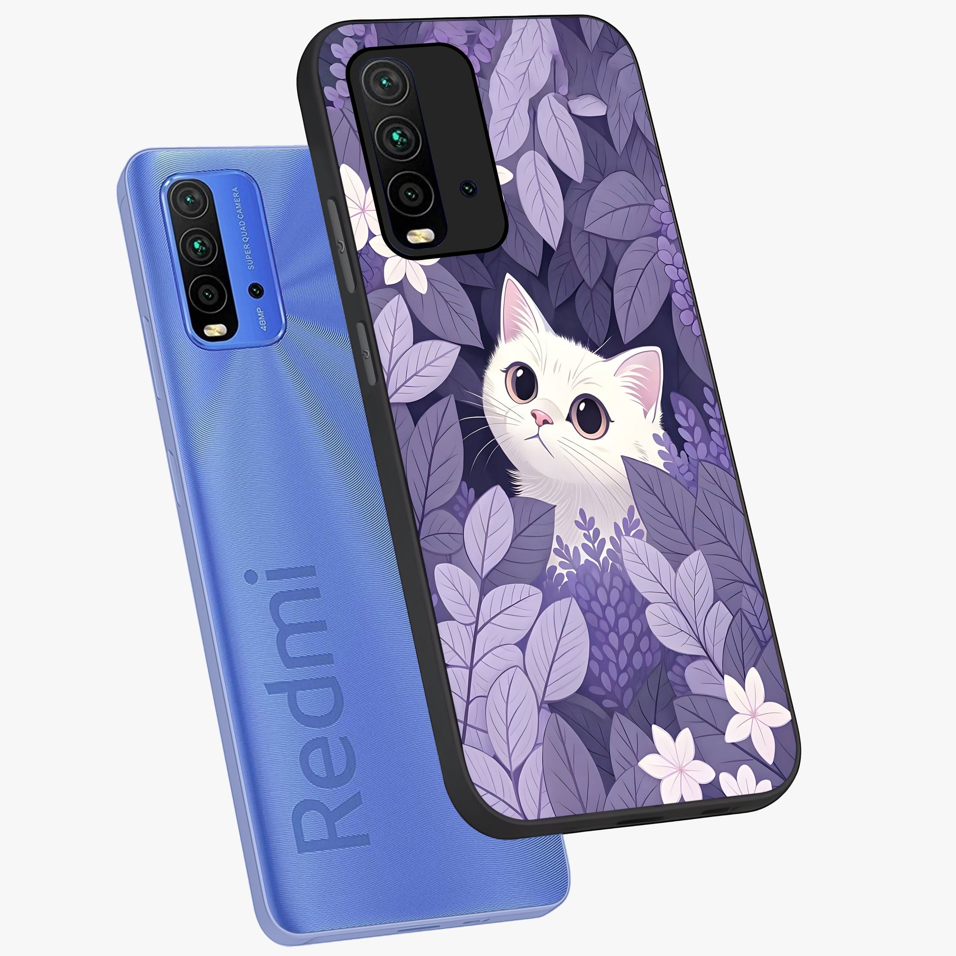 Lilac Hide Peek Cat Glass Case displayed in angled mockup highlighting playful feline illustration with lilac aesthetic design.