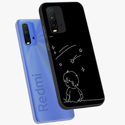 Line Art Boy With Shooting Stars Glass Case displayed in angled mockup highlighting elegant line art design with dreamy star aesthetic.