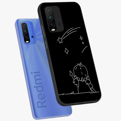 Line Art Girl With Shooting Stars Glass Case displayed in angled mockup highlighting elegant line art design with dreamy star aesthetic.