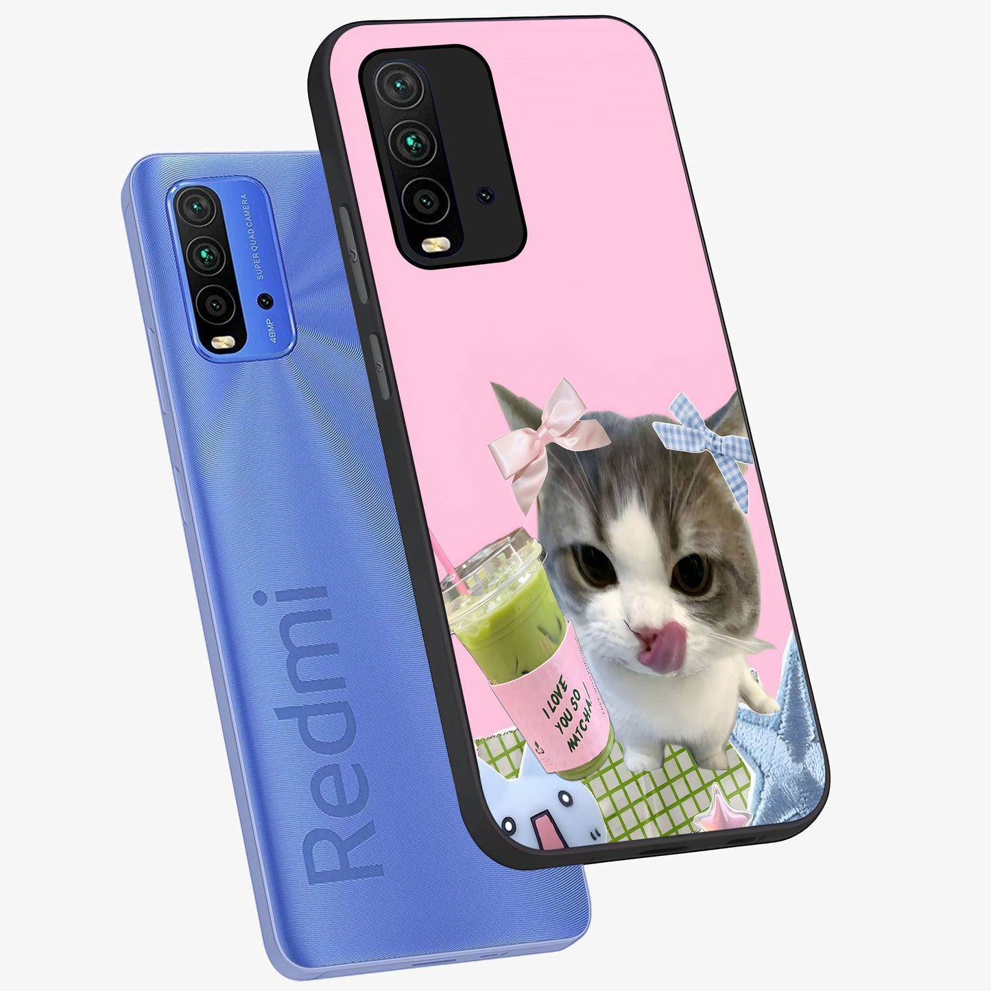 Love Matcha Cat Glass Case displayed in angled mockup highlighting playful feline illustration with cozy matcha aesthetic.