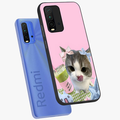 Love Matcha Cat Glass Case displayed in angled mockup highlighting playful feline illustration with cozy matcha aesthetic.