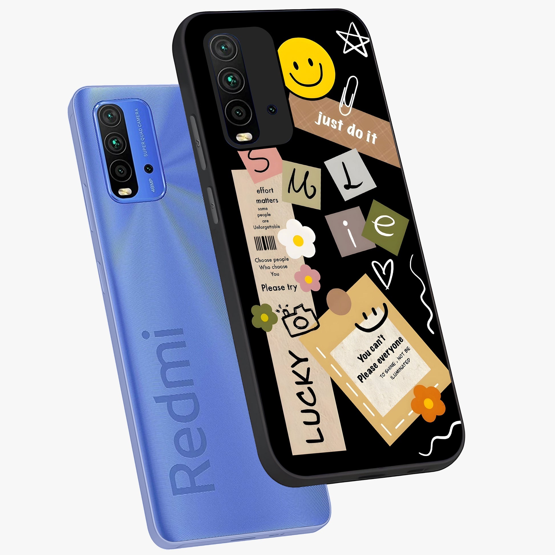 Lucky Aesthetic Collage Glass Case displayed in angled mockup highlighting stylish collage pattern with modern aesthetic vibe.