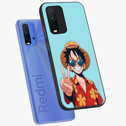 Luffy Summer Anime Vibe Glass Case displayed in angled mockup highlighting energetic anime illustration with summer vibe aesthetic.