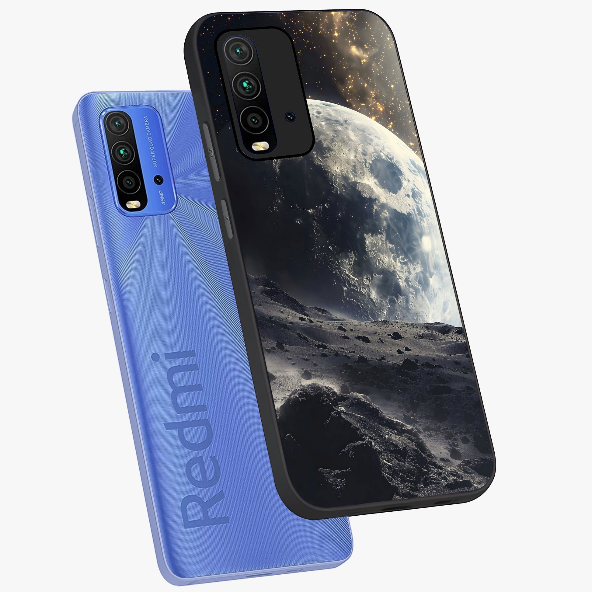 Lunar Horizon Glow Glass Case displayed in angled mockup highlighting celestial moon design with dreamy night aesthetic.