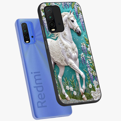Majestic Floral Stallion Glass Case displayed in angled mockup highlighting majestic stallion illustration with elegant floral aesthetic.