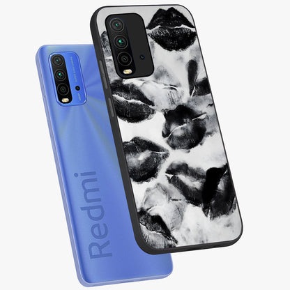 Midnight Kiss Marks Glass Case displayed in angled mockup highlighting playful romantic design with bold midnight aesthetic.