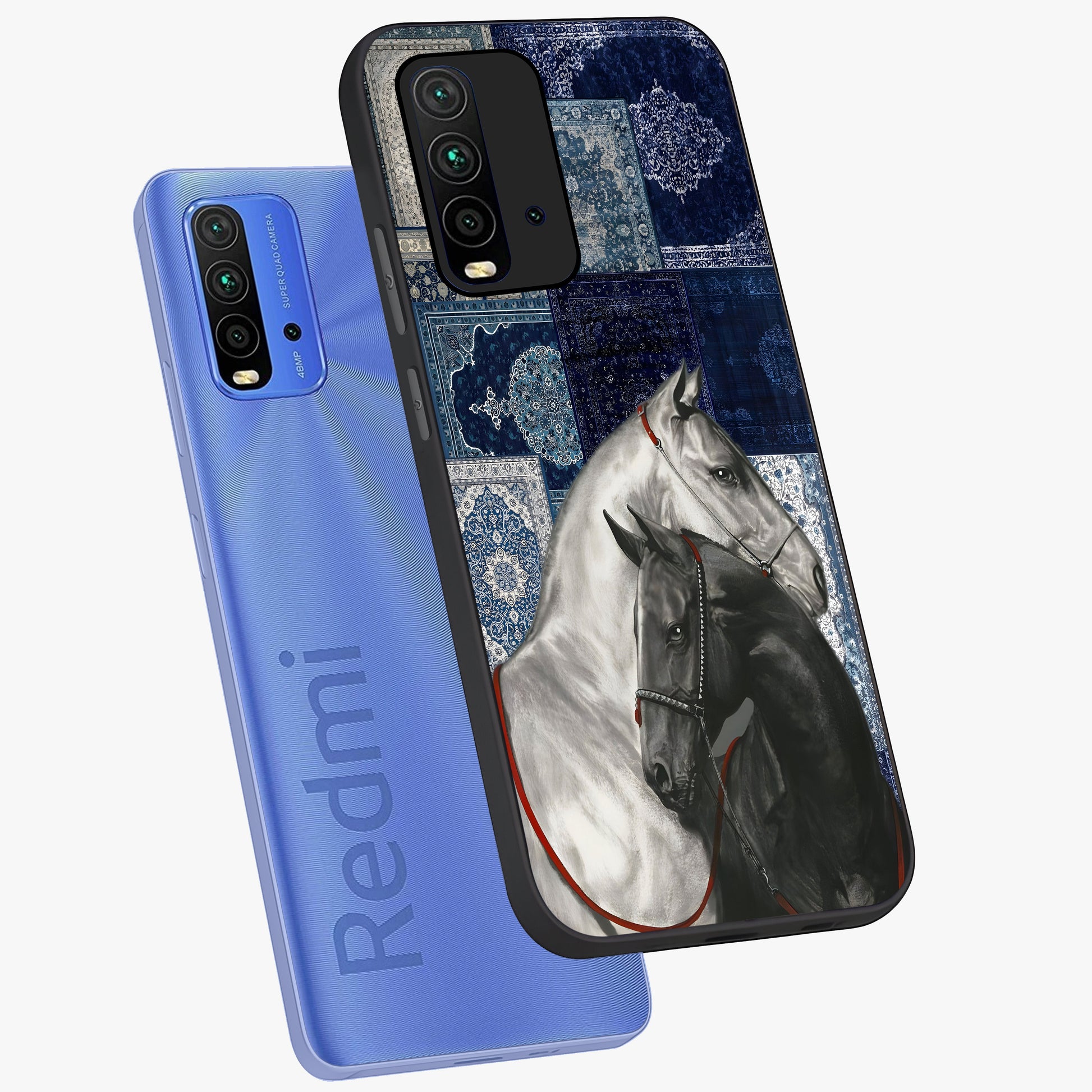 Midnight Stallion Blues Glass Case displayed in angled mockup highlighting powerful stallion illustration with deep midnight tones.