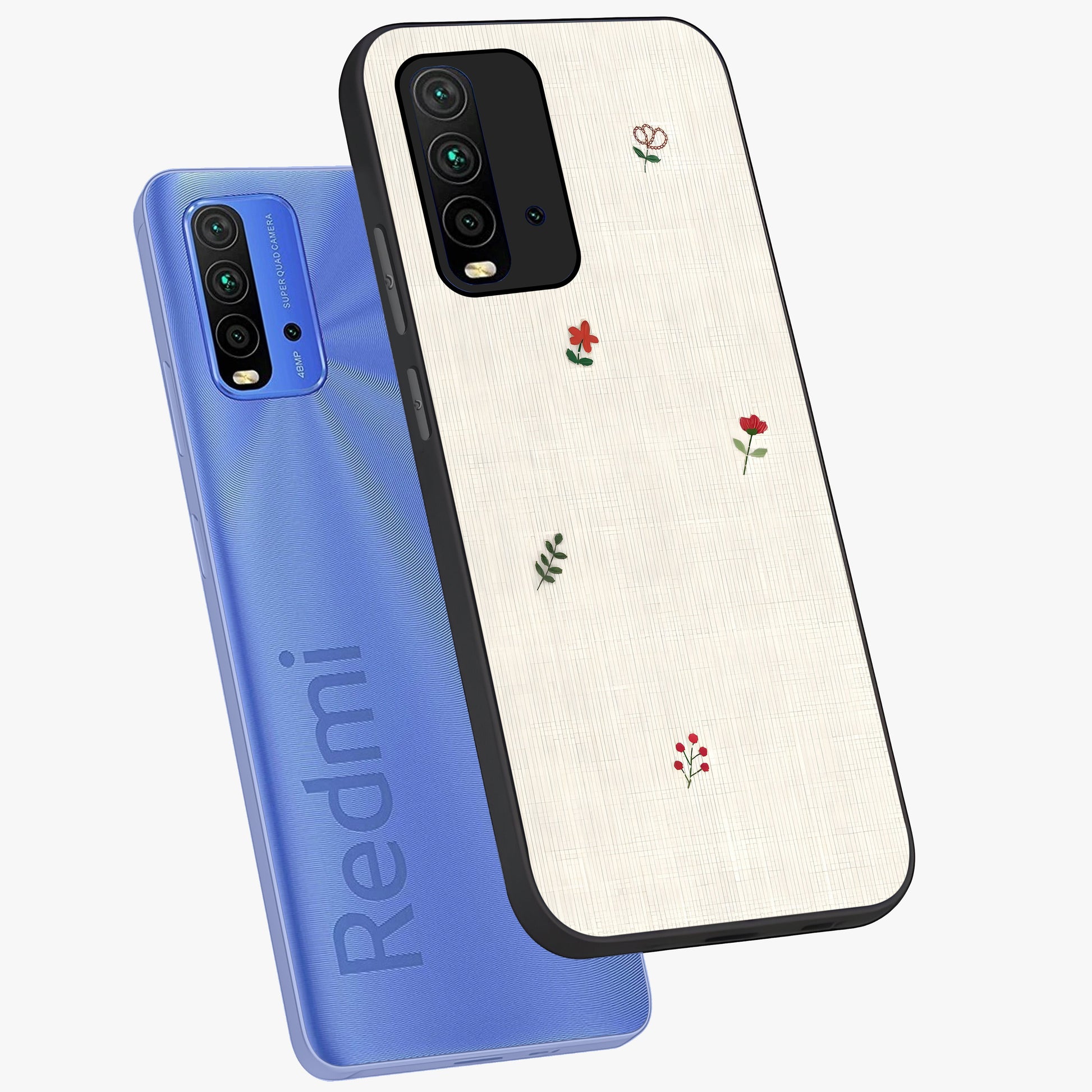 Minimalistic Blue With White Flower Pattern Glass Case displayed in angled mockup highlighting simple floral design with minimal aesthetic.