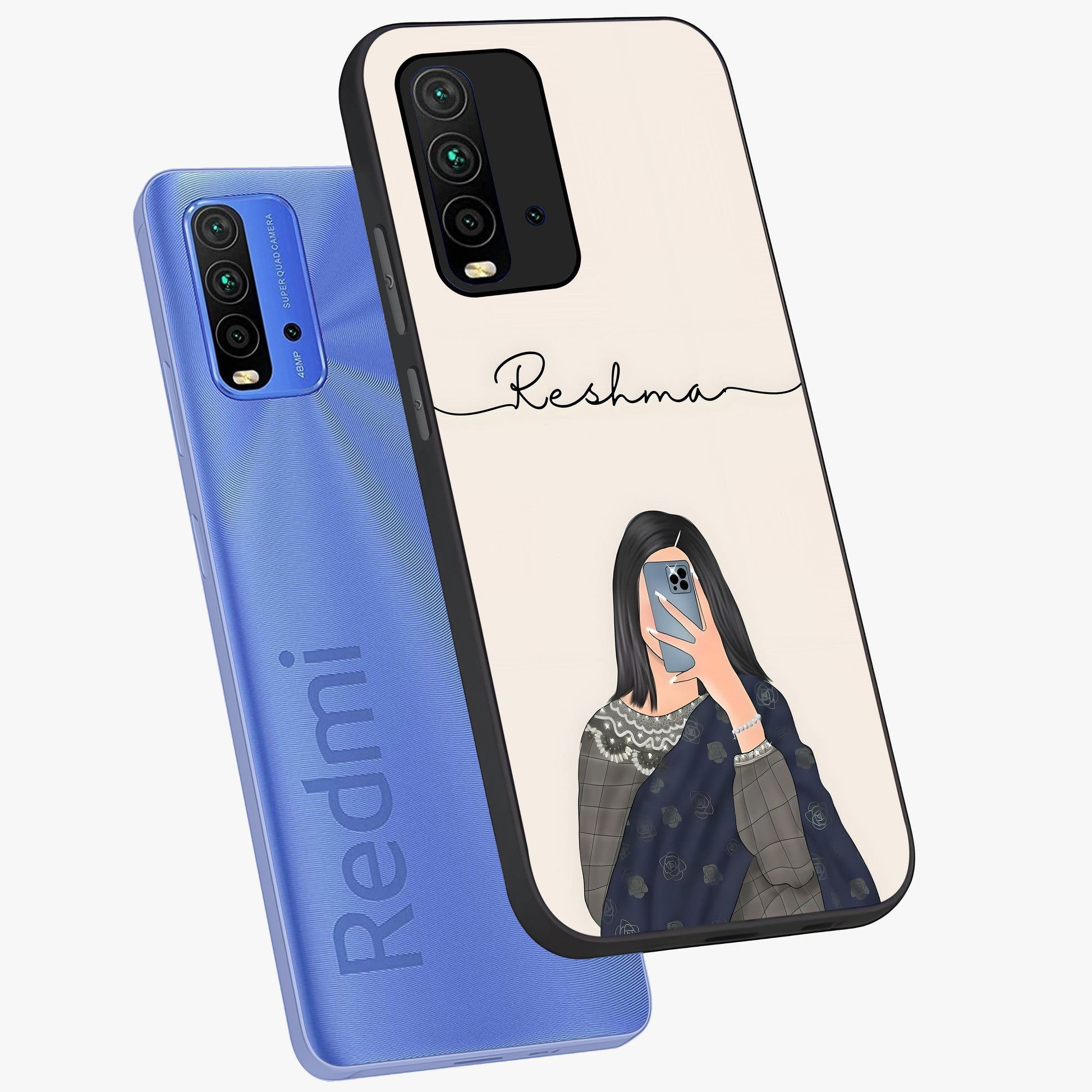 Mirror Mood Muse With Custom Name Glass Case displayed in angled mockup highlighting aesthetic mirror inspired design with custom name feature.